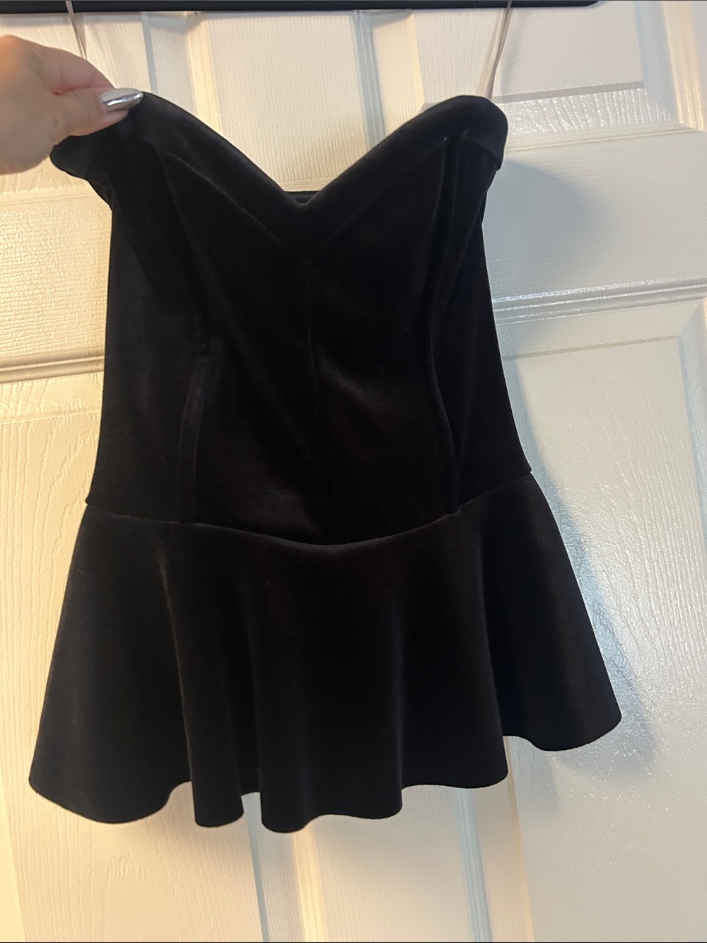 free press Black Strapless Velvet Peplum Top size small